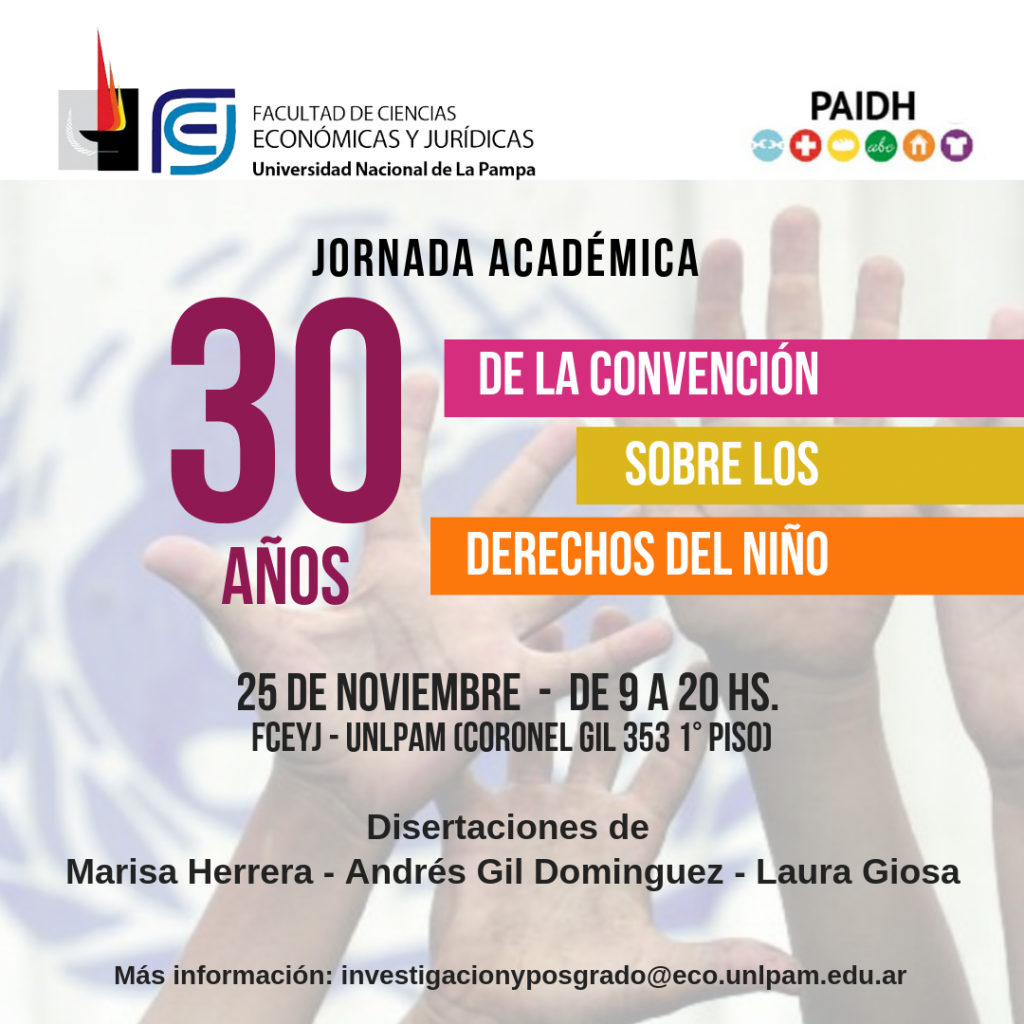 Se realizará  Jornada Académica por los 30 años de la Convención sobre los Derechos del Niño
